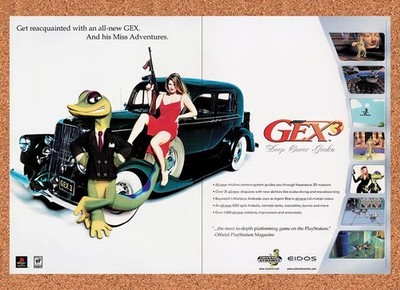 1998 Gex 3 Deep Cover Gecko PS1 Original Advertisement / Retro Promo v2