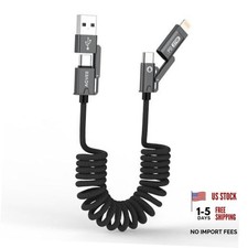 4-in-1 Coiled Multi Charging Charger Data Transfer 1.5ft Braided 4 in 1 Black
