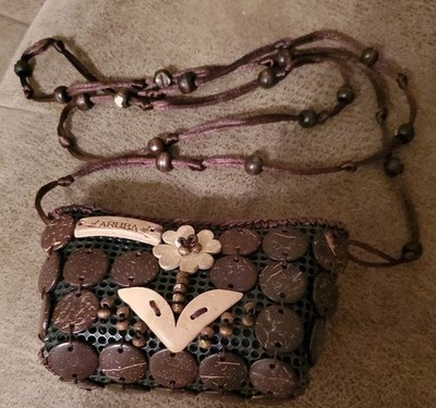 Crossbody Purse Coconut Shells Boho Aruba Handcrafted Flower ARUBA 