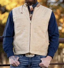 Wyoming Traders Mens Dillon Waxed Waterproof Canvas Ranch Wear Cowboy Vest - L