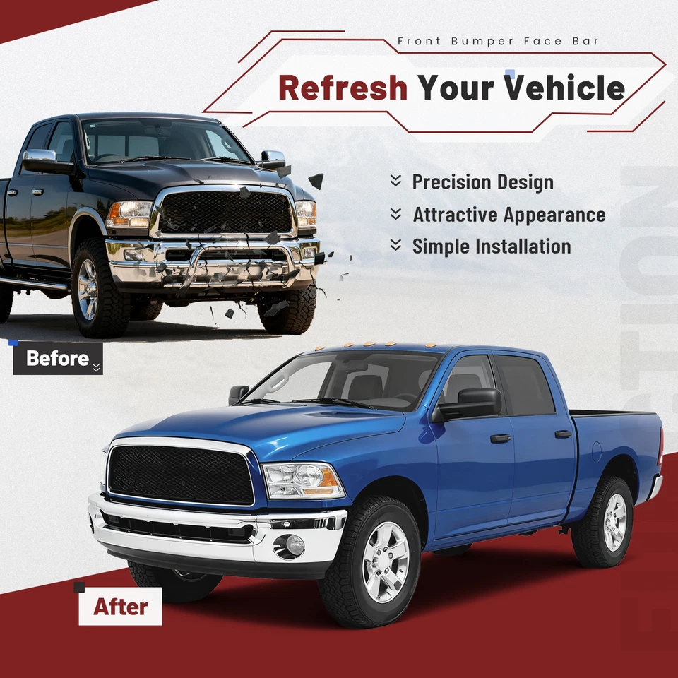 Chrome Front Bumper W/Fog Light Hole For 2002-2008 Ram 1500 03-09 Ram 2500 3500 Foto 4 de 4