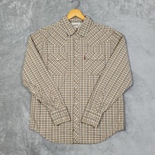 Levi's Shirt Mens Large Pearl Snap Long Sleeve Brown Blue Plaid Western Pockets