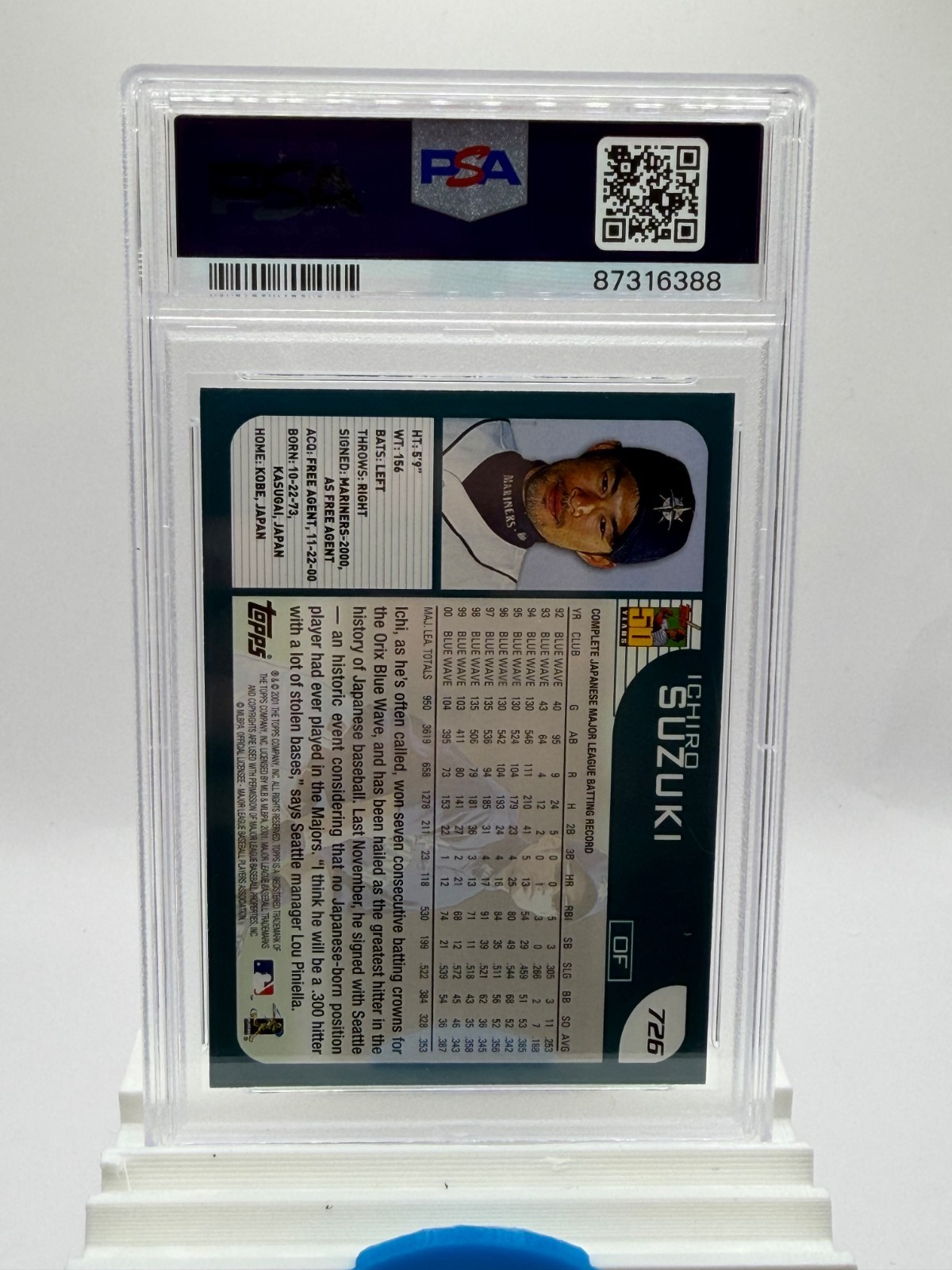 2001 Topps Ichiro Suzuki Rookie PSA 8 Seattle Mariners #726 C13 view 4