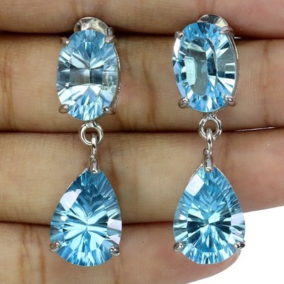 925 Sterlingsilber Ohrringe Pear Swiss Blue Topaz 20ct Handgefertigt
