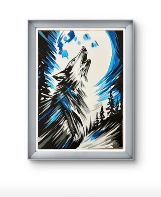 Original Abstract Howling Wolf Painting 14x11 canvas Modern Wall Art Home Decor