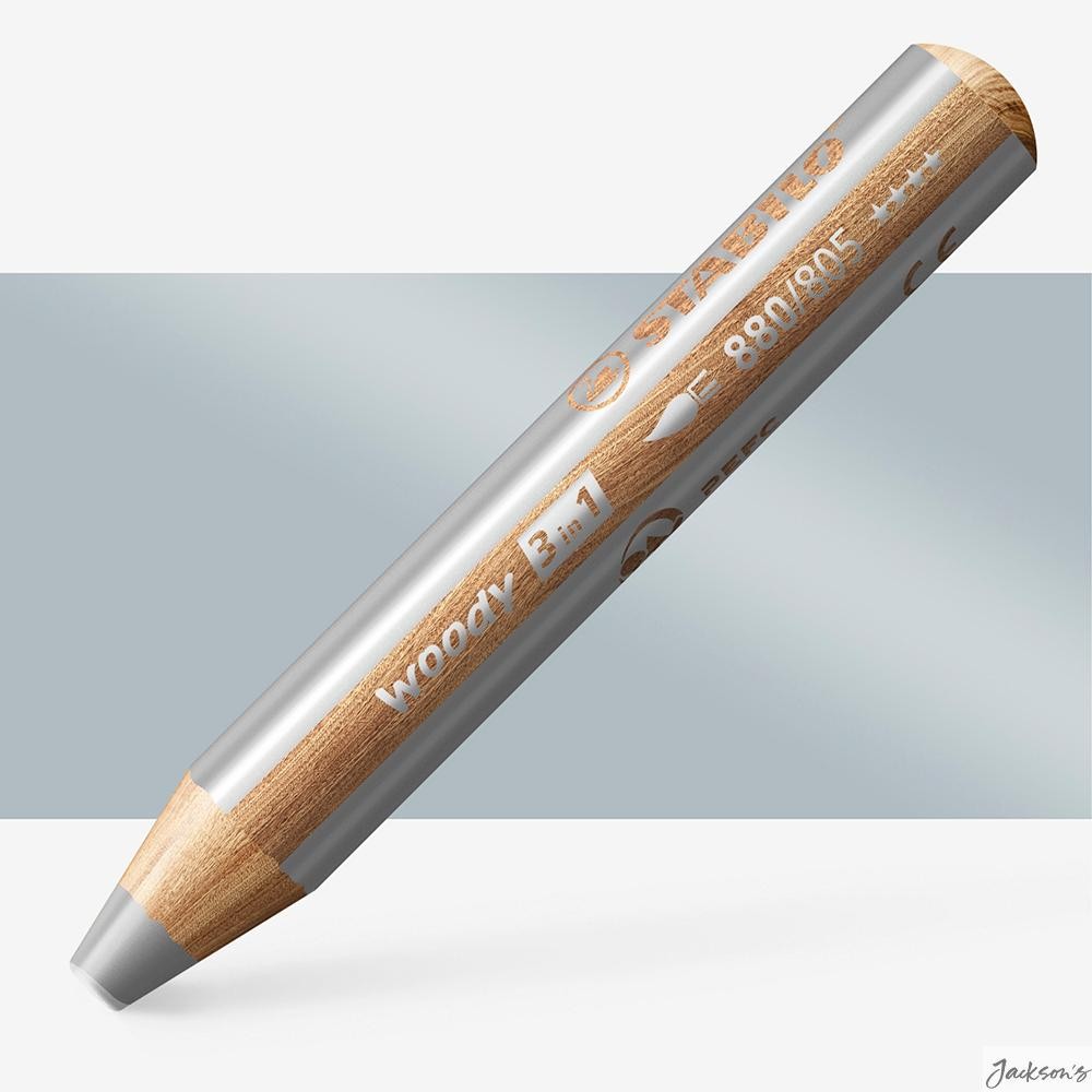 Stabilo Woody 3-In-1 Coloured Pencil PEFC Wood Silver Drawing Crafting
