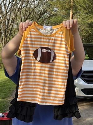 Violet Kingdom Girls 3T Dog & Football Orange Black Ruffle 2-Piece Outfit Set