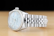 ROLEX DATEJUST 1601 18K GOLD STEEL ICE BLUE DIAL WATCH w/ ROLEX FOLDED BRACELET 4