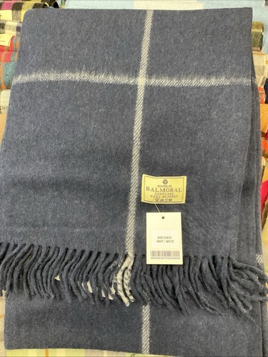 100% Recycled Wool Blanket | The House Of Balmoral Scotland Box Check Navy White - Picture 11 of 12