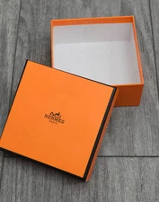Vintage HERMÈS PARIS Empty Box 5x5x2 France Orange Black Edge Logo Collectible