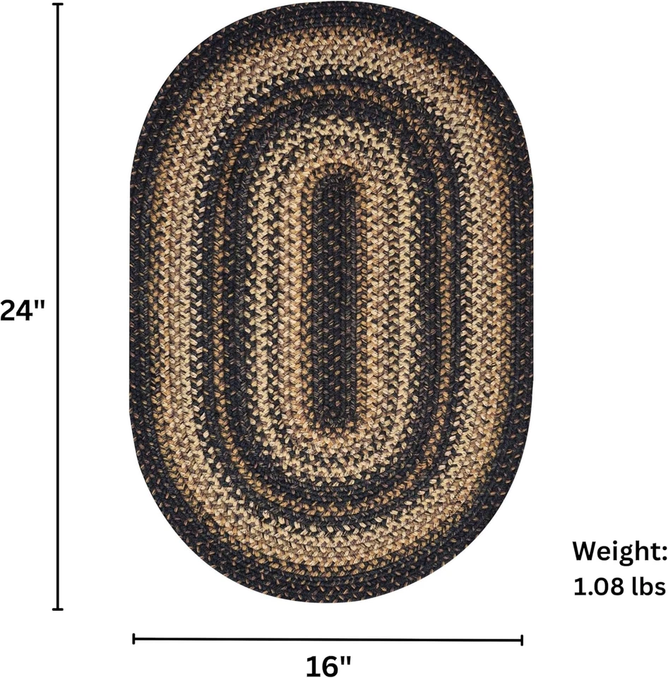 Kilimanjaro Black and Tan Jute Braided Oval Rugs, 16X24 - Warm Primitive Decor, - Image 2 of 4