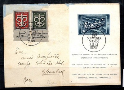 Schweiz 1945 Mi. Bl. 11 Umschläge 40% gereist Bern, Schweizer Geschenk, Opfer der