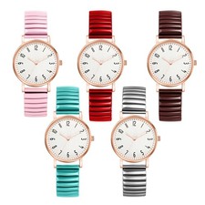 Women Stainless Steel Elastic Band Quartz Wrist Watch Large Number Clear Display