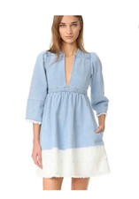 Ulla Johnson Light Wash Denim Dip Dye Mini Dress Blue White V-Neck Medium