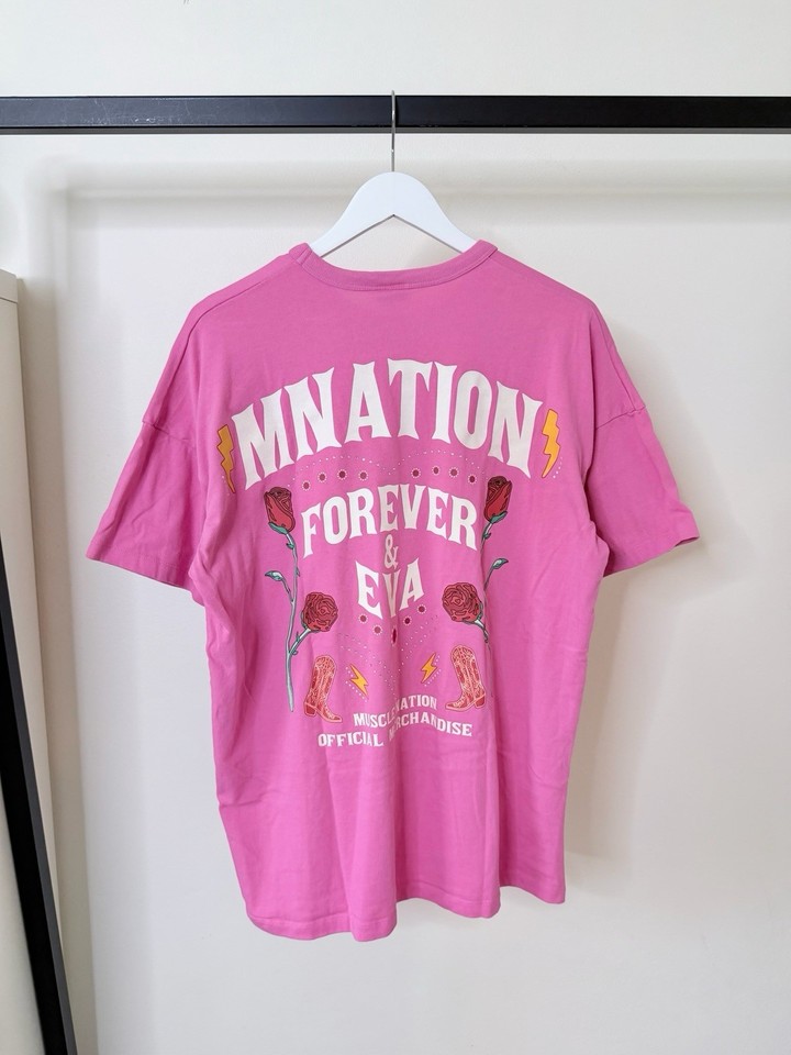 Muscle Nation 100% Cotton Pink Oversized Graphic T-shirt Size S