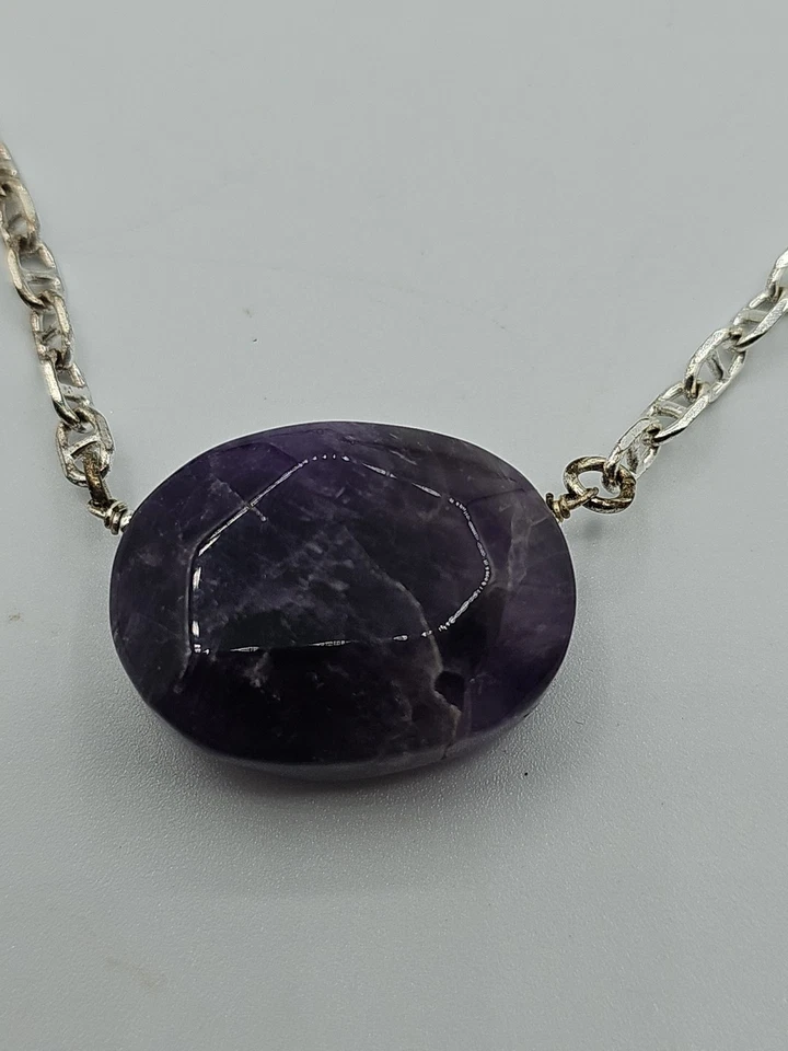 RALPH LAUREN FACETED AMETHYST GLASS BEAD PEWTER CHOKER NECKLACE - Image 4 of 4