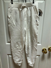 Polo Ralph Lauren White Fleece Cotton Jogger Pants L 14-16 Drawstring Pockets