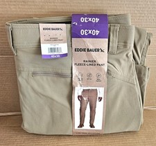 NEW Eddie Bauer Rainier Fleece Lined Pant Men s 40x30 Tan Stretch Water Repellen