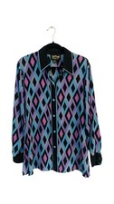 VTG 1990s Bob Mackie Wearable Art Silk Blouse Medium Geometric Front Button Top