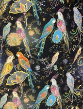 MOD BIRDS TROPICAL EXOTIC BRIGHT MULTICOLORED BLACK DIGITAL COTTON FABRIC FQ