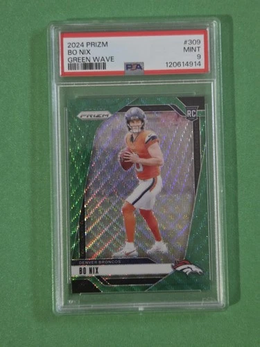 2024 Panini Prizm Bo Nix RC Green Wave Prizm #309 PSA 9
