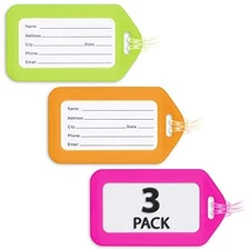 -USA - Luggage Tags - Neon PK - Bag Tag for Baggage - Suitcase 3 3 Pack - Neon
