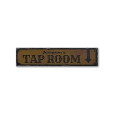 Tap Room Bar, Custom Bartender Name - Rustic Distressed Wood Sign