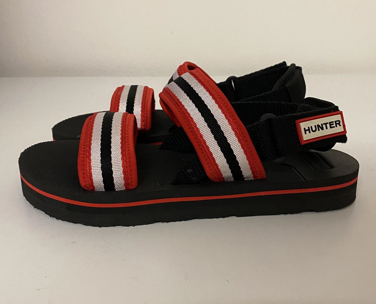 Red black and white sandals clearance