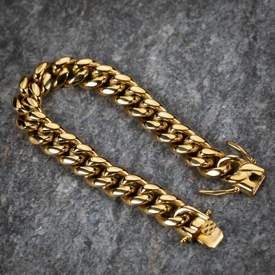 Miami Cuban Link Bracelet Chain Combo Set 18K Gold Plated Stainless Steel Gift, Adult Unisex, Size: 8.5 Bracelet & 24 inch Chain Miami Cuban Link Bracelet Chain Combo Set 18K Gold Plated Stainless Steel Gift, Adult Unisex, Size: 8.5 Bracelet & 24 inch Chain