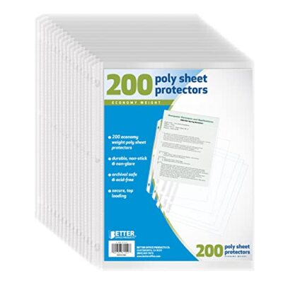 200 Pcs Sheet Protectors 11''X8.5'' Clear Page 3 Ring Binder Plastic Sleeves NEW