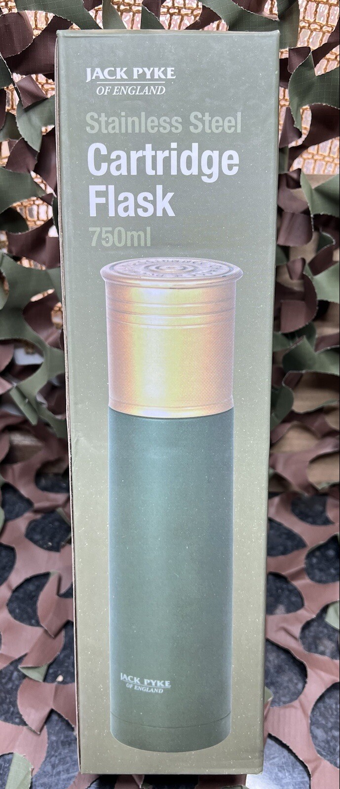 Jack Pyke 750ml Cartridge Flask Green Insulated Thermal Camping Hunting Shooting