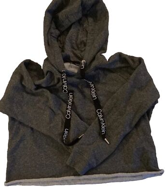 Calvin Klein women's crop hoodie sz M gray with rolled hem