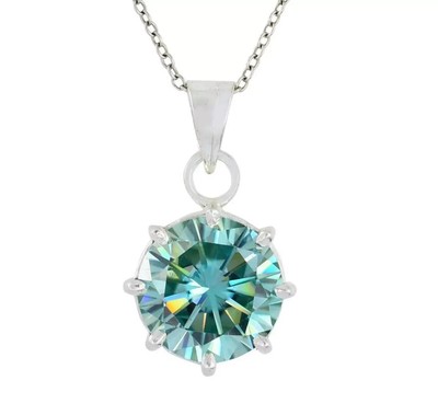Certified 6.5ct Natural VS1 Round Blue Diamond Solid 925 Silver Pendant for Gift
