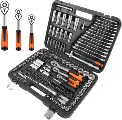 219PCS Socket Wrench Set Mechanics Tool Kit1/4'', 3/8'', 1/2'' Drive Ratchet Set Cr