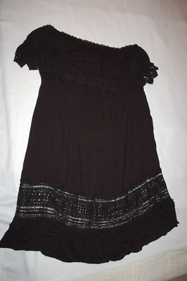 Jr Womens LONG BLACK OFF SHOULDER DRESS Ruffle CROCHET TRIM Lined RUE 21 Size 3X