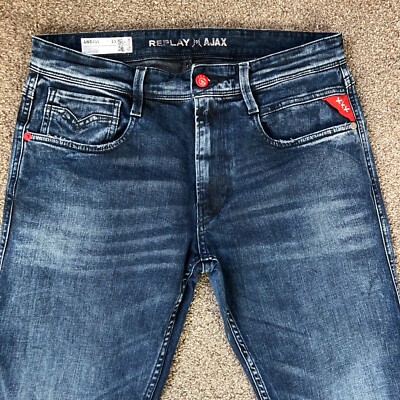 Herren Replay For AJAX M914 ANBASS Jeans W31 L33 L34 Slim Tapered Blau