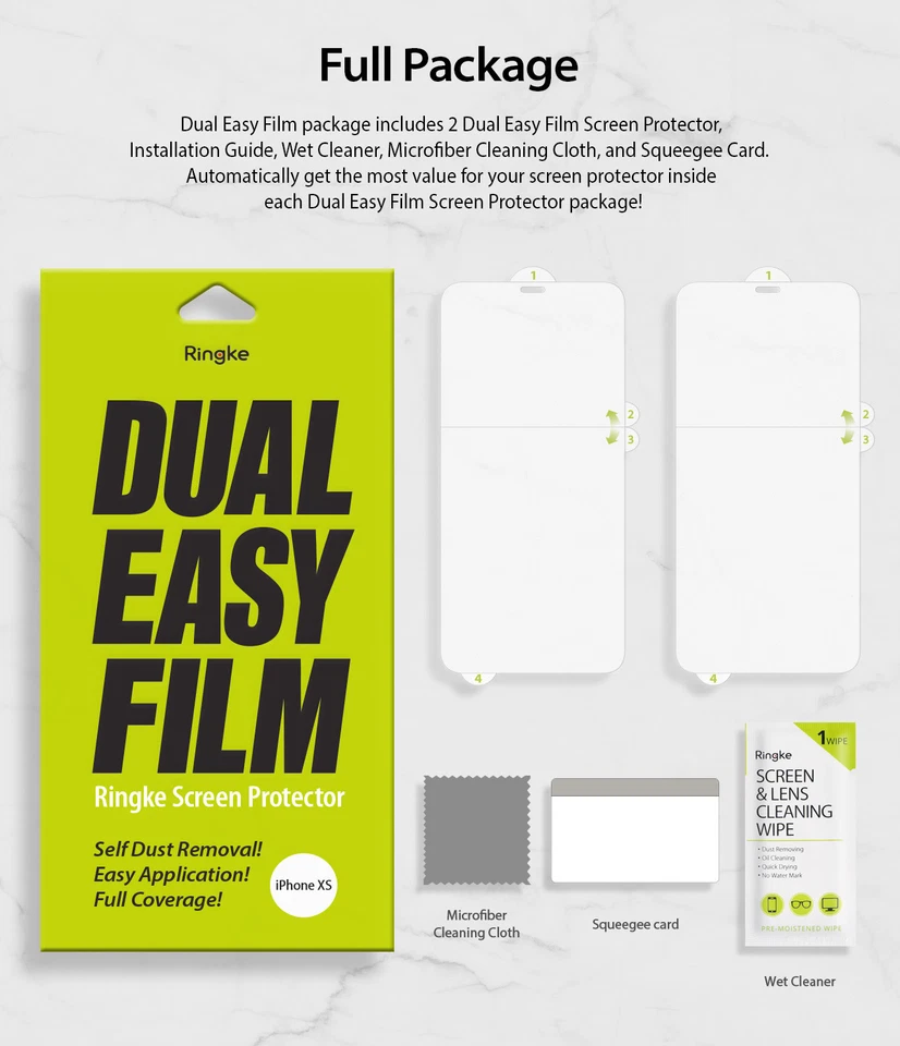 Protector de pantalla para iPhone XS | Ringke [doble película fácil] cubierta de cobertura completa 2 piezas Foto 3 de 4