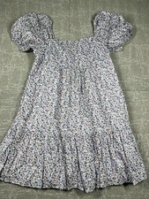 Uniqlo Floral Short Sleeve Puffer Shoulder Boho Mini Dress Size L