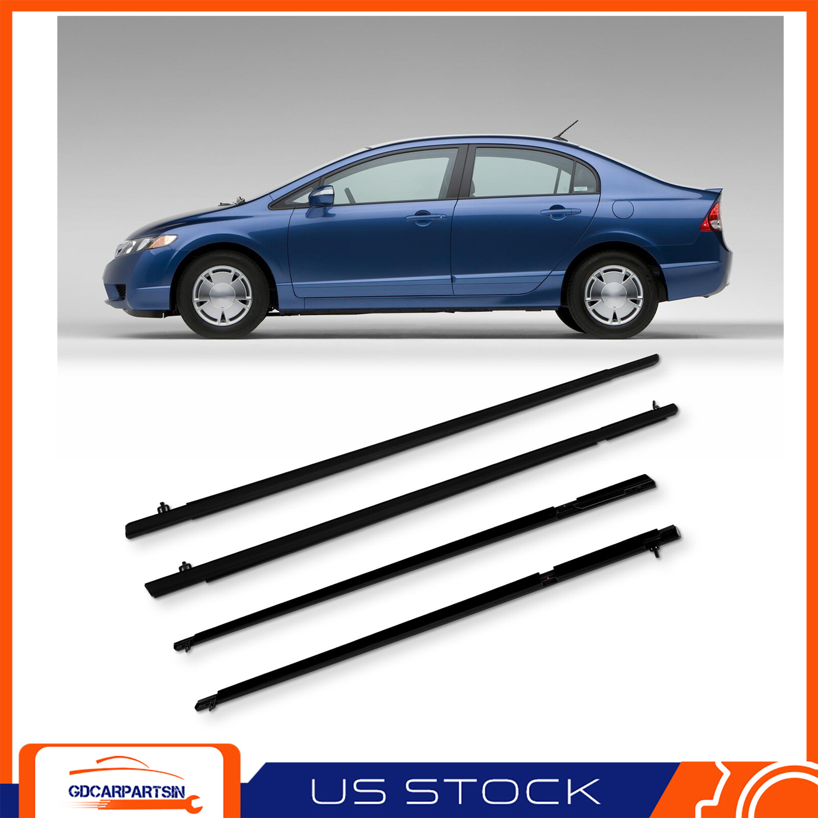 4 Weatherproof Window Moulding Seal Strips for 2006-2011 Honda Civic Sedan
