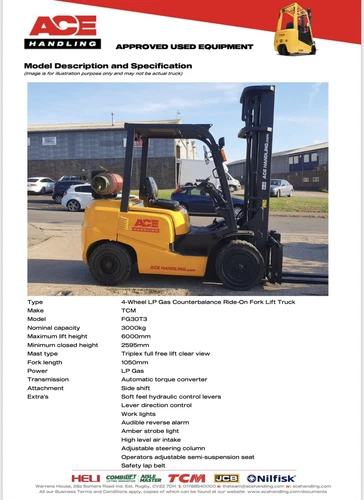 TCM FG30T3 iNOMA 6M Triple Gas Forklift Hire-£84.99 Buy-£10995 HP-£54.91 AH448