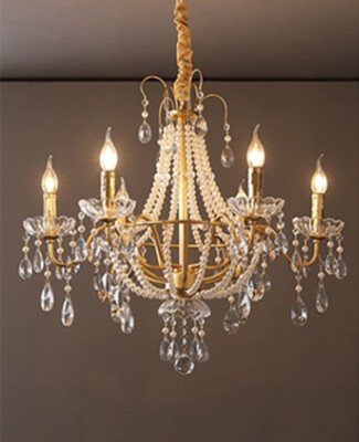 French K9 Crystal Pearl Chandelier Pendant Lamp Medieval Vintage Hanging Light