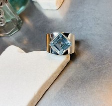 Genuine 925 Sterling Silver Blue Topaz Gemstone Ring Size 8