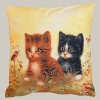 Kissenbezug Katzen Und VöGel Fotodruck Landhaus Deko Polyester 40X40 Cm