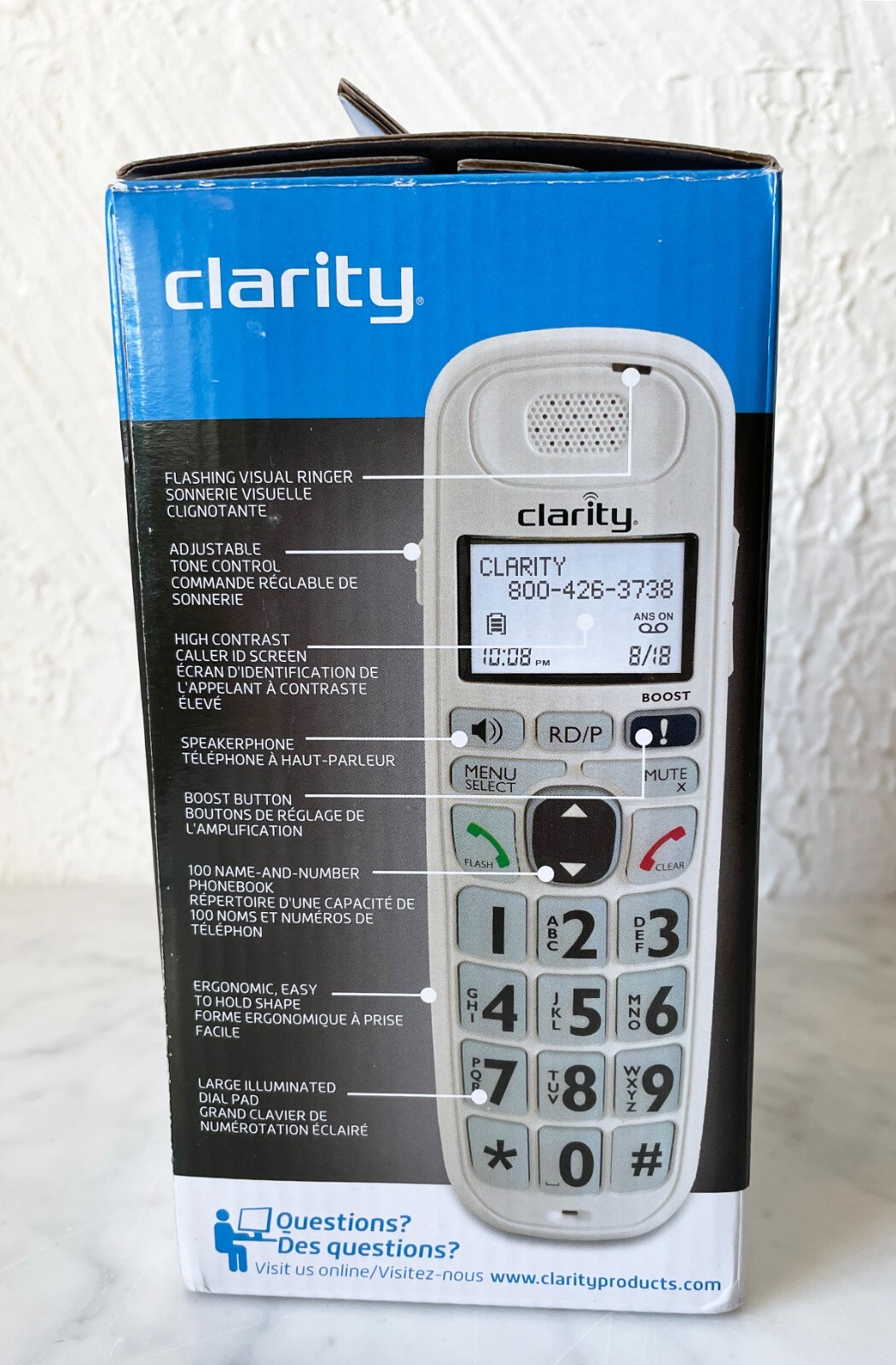 Clarity Cordless Phone D704 40db Amplified/Low Vision with CID Display