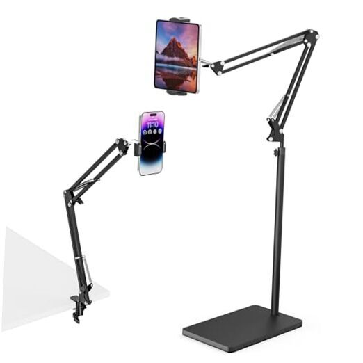 Tablet Floor Stand with 11lb Stable Base & Desk Clamp, Adjustable Height