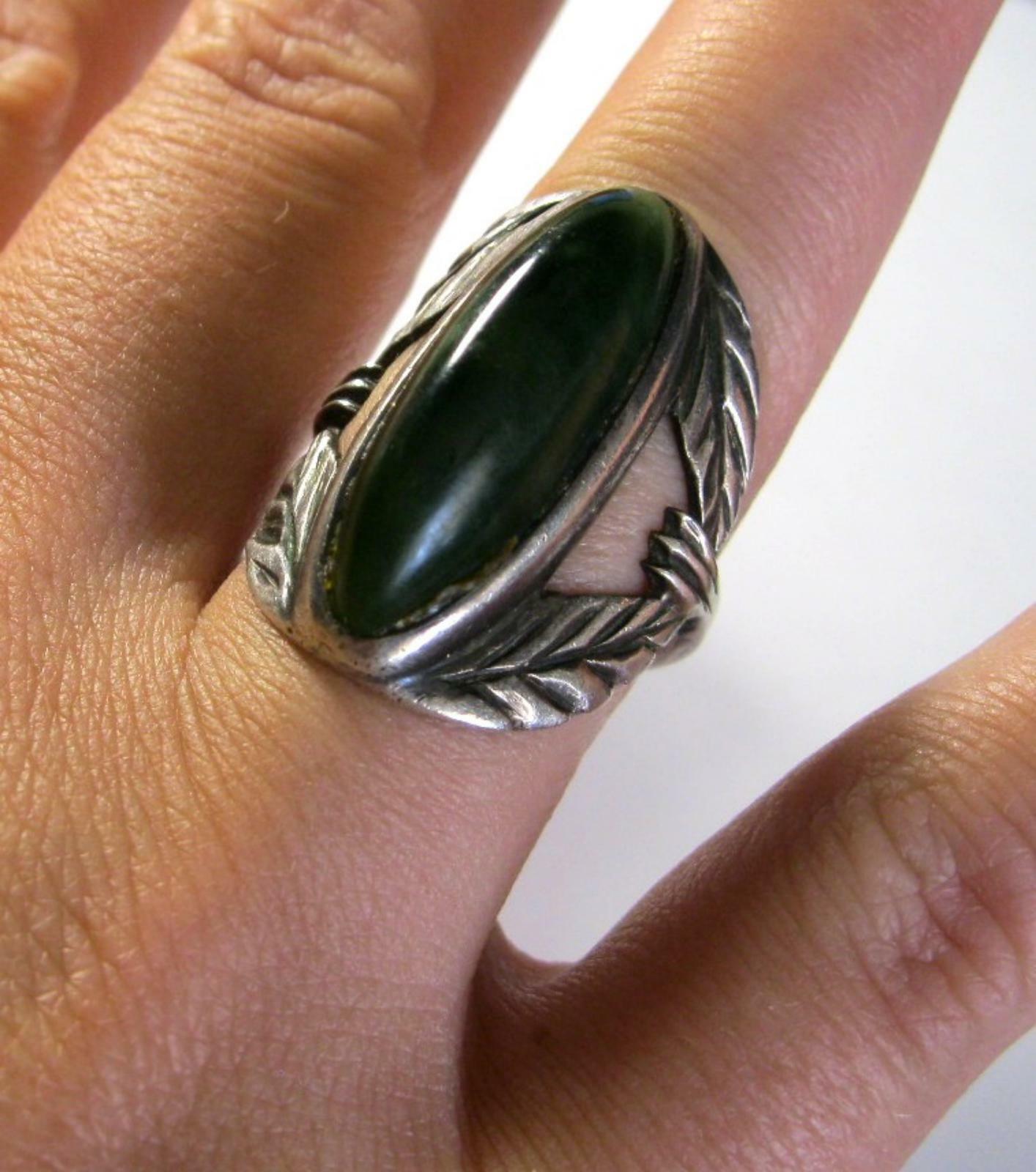NEPHRITE Elegant stone Soviet Ring Silver 875 USS… - image 9