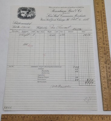 1898 ROSENBAUM BROS & CO Live Stock Commission Merchants RECEIPT - listing #7445
