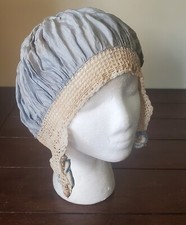 Antique 1910 1920s Victorian French Night Cap Bonnet Silk and Lace