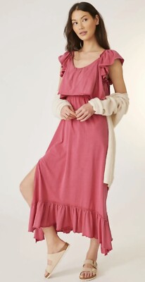 Anthropologie Women Daily Practice Pink Ruffled Midi Dress Size Small
