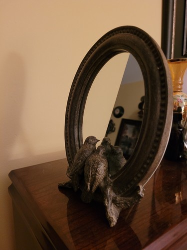 Vintage Brown Oval Framed Mirror with Birds Shabby Chic Farmhouse Country French - Picture 3 of 6